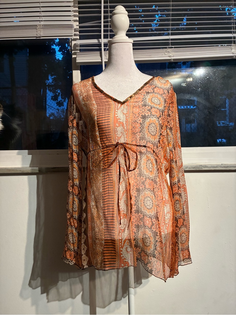 Spenser Jeremy Orange Paisley Tie-Front Boho Tunic